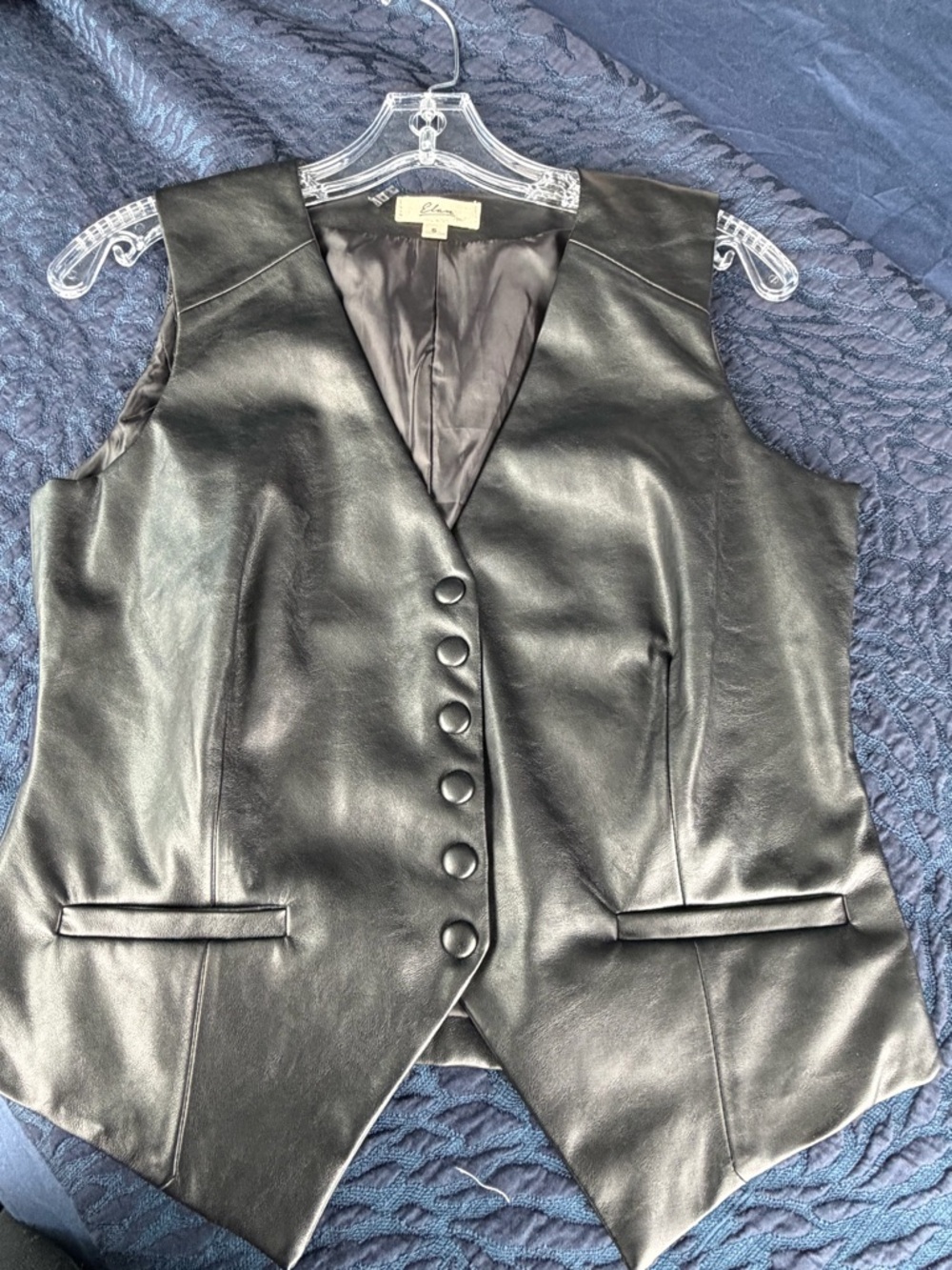 Elan Black Faux Leather Women's Button-Front Vest